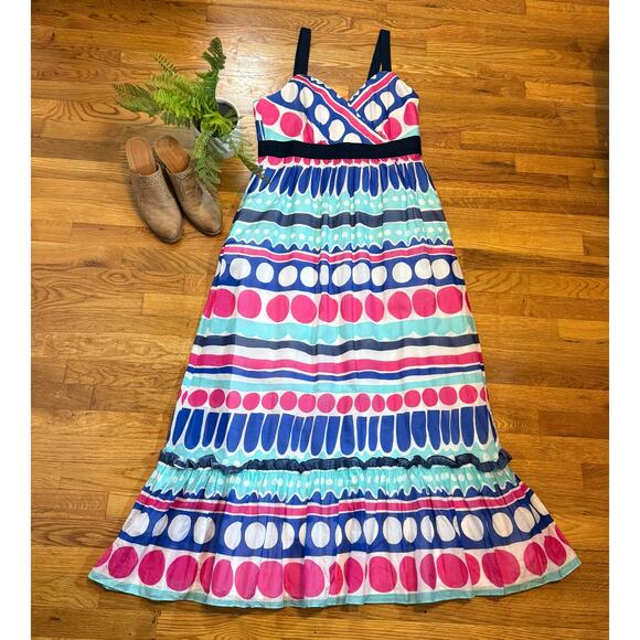 Vineyard Vines Women’s 14 Carolina Stripe Ocean Splash Maxi Dress Silk Polka Dot - Picture 1 of 10